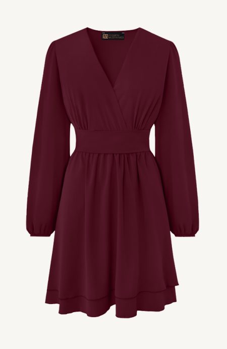 V-hals Jurk Strik Detail Burgundy