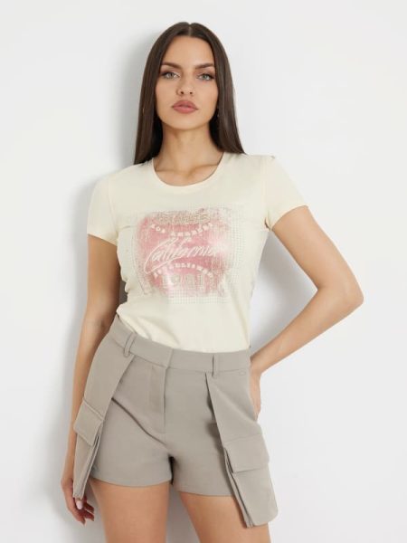 Stretch T-Shirt Met Logo Met Stras Voorkant