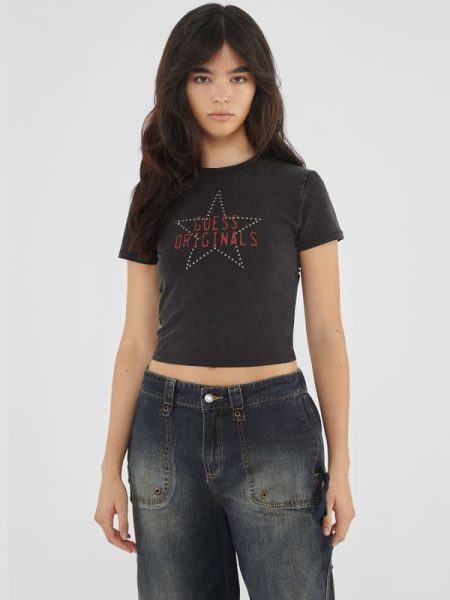 Verkort T-Shirt Met Print Voorkant En Studs
