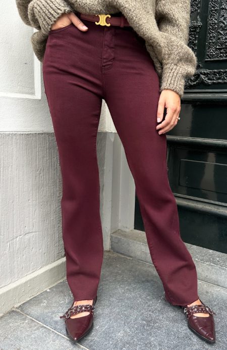 Wide Leg Jeans Burgundy Stretch FMH