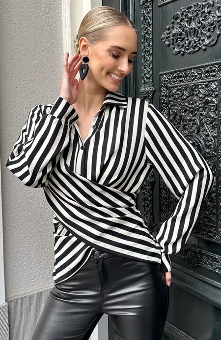 Wikkel Blouse Striped Zwart