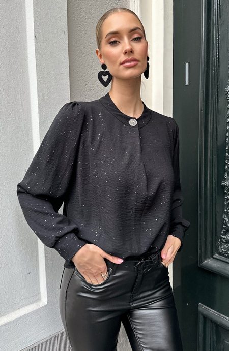 Zilver Detail Knoop Blouse Glitter