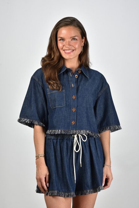 Zimmermann blouse Rhiannon Fringe Denim 2799TSS251 atlantic