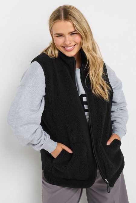 Yours Bodywarmer Van Borg Met Zakken En Ritssluiting In Zwart