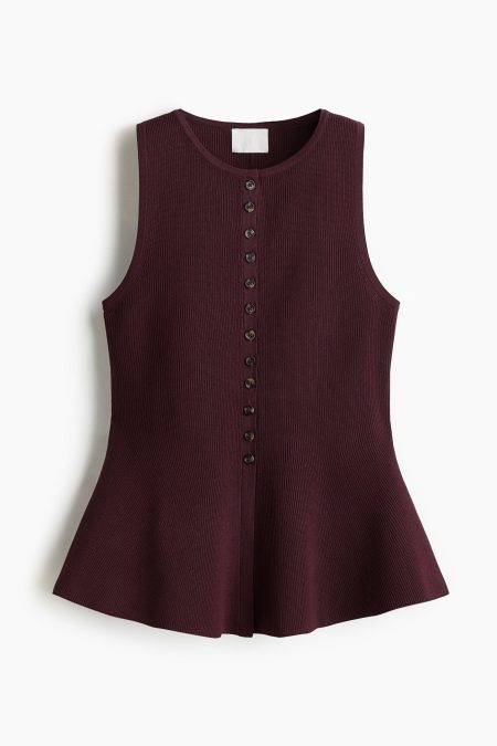 H & M - Ribgebreid gilet met peplum - Rood