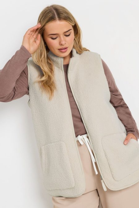 Yours Bodywarmer Van Borg Met Zakken En Ritssluiting In Crème