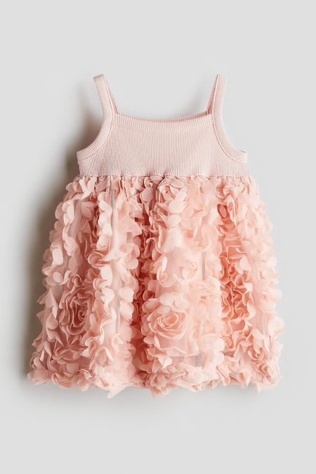 H & M - Tricot jurk met bloemapplicaties - Roze