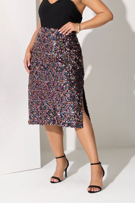 Yours London Midirok Met Pailletten En Zijsplit In Roze