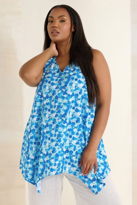 Yours Hemd Met Bloemenmotief En Asymmetrische Zoom In Blauw