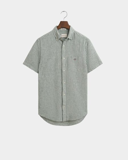 Gant Casual hemd korte mouw Groen REG COTTON LINEN STRIPE SS SH 3250039/318