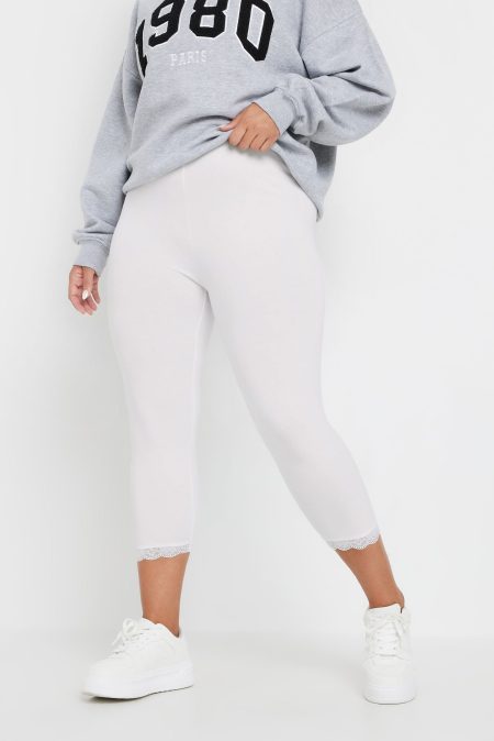 Witte Katoenen Driekwart Legging Met Sierkant