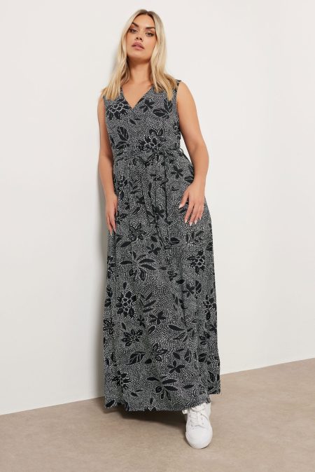 Yours Lange Wikkeljurk Zonder Mouwen Met Abstracte Bloemenprint In Zwart