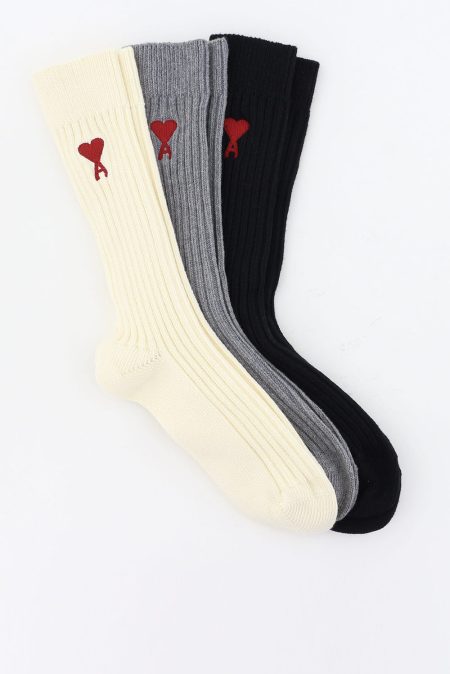 Ami Paris sokken Three Pack ADC BFUSC003.379 off white/grey/black