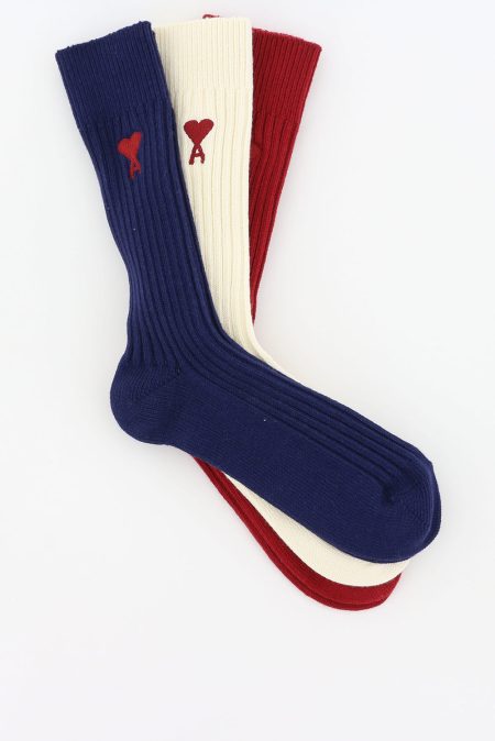 Ami Paris sokken Three Pack ADC USC003.379 red/off white/night blue