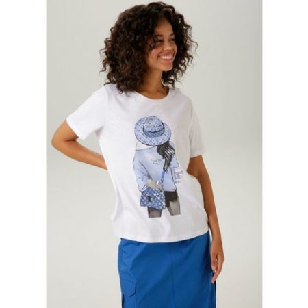 Aniston CASUAL T-shirt met zilverkleurige folieprint aan de voorkant