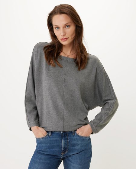 Batsleeve basic knit pullover Mid Grey Melee