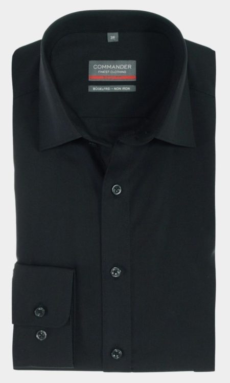 Commander Business hemd lange mouw Zwart NOS-Cityhemd Body Fit 1/1 Arm 213009307/900