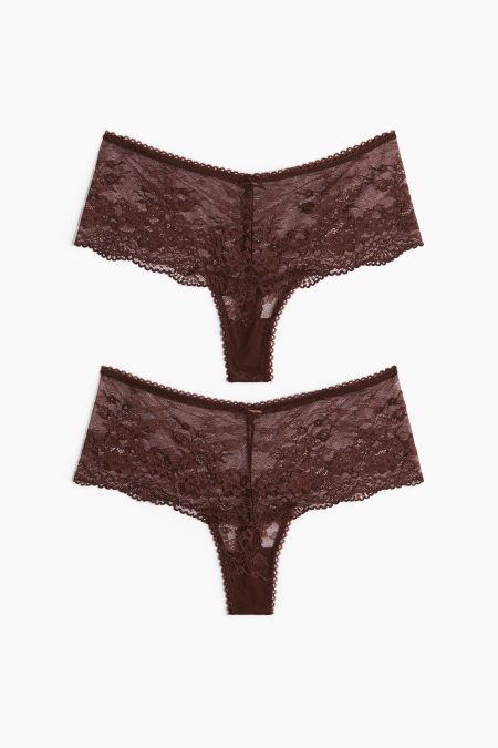 H & M - Set van 2 kanten slips - Thong - Bruin