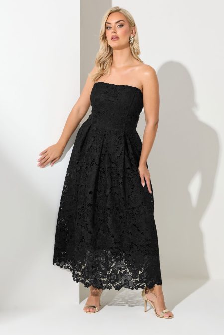 Yours London Lange Kanten Skaterjurk Zonder Mouwen In Zwart Size 52