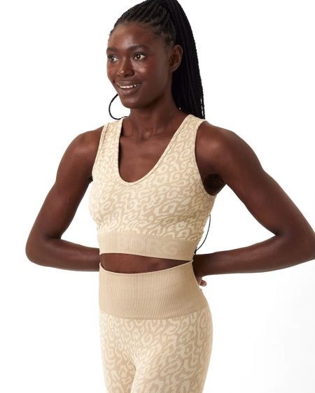 Björn Borg - Dames - Sthlm Seamless Light Crop Top - Beige/Multicolour - Maat M / L