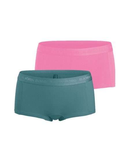 Björn Borg - Meisjes - Minishort Cotton Stretch 2-Pack - Groen/Roze - Maat 98-104
