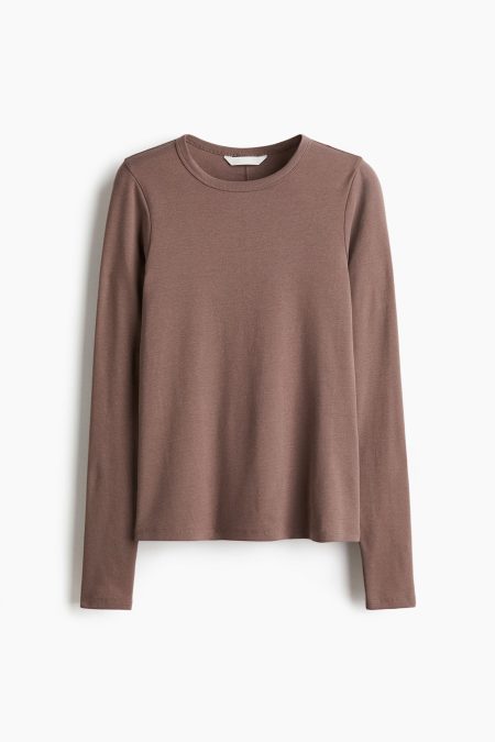 H & M - Tricot top met lange mouwen - Bruin