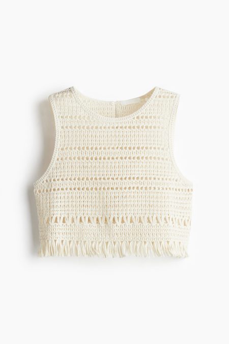H & M - Tanktop met gehaakte look - Beige