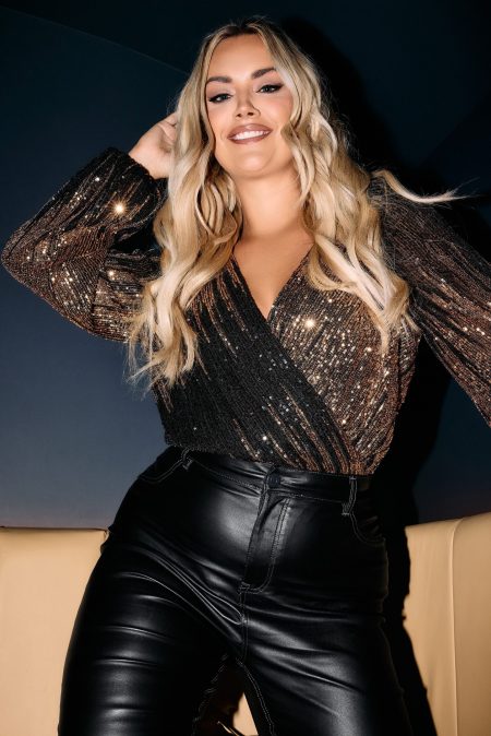 Yours London Body Met Overslag En Paillettenversiering In Zwart