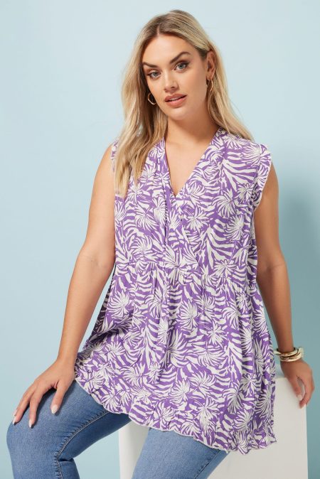 Yours Wikkeltop Zonder Mouwen Met Palmprint In Paars