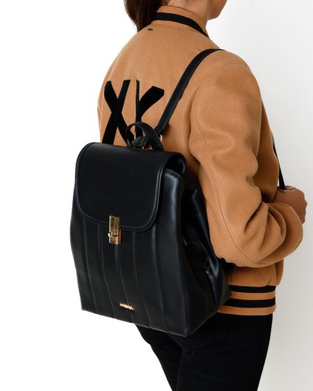 Vertical quilted backpack Zwart