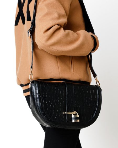 Croco halfmoon crossbody bag Zwart