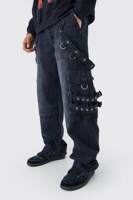 Onbewerkte Baggy Cargo Jeans In Zwart