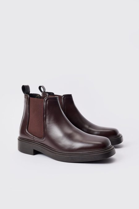 Bruine Pu Chelsea Boots Met Vierkante Neus