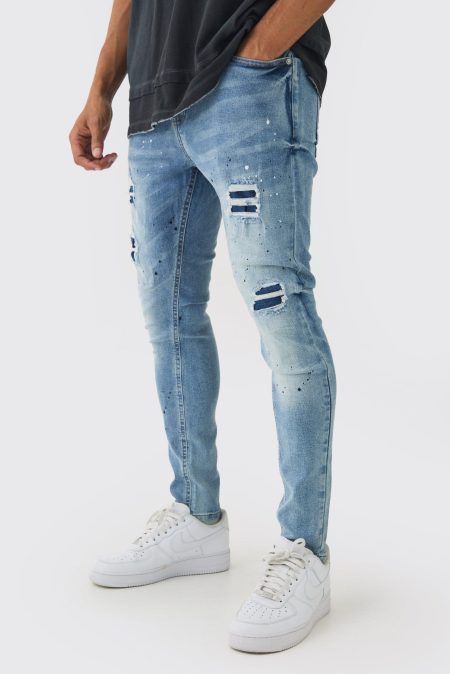 Rip & Repair Skinny Fit Jeans Met Verfspetters