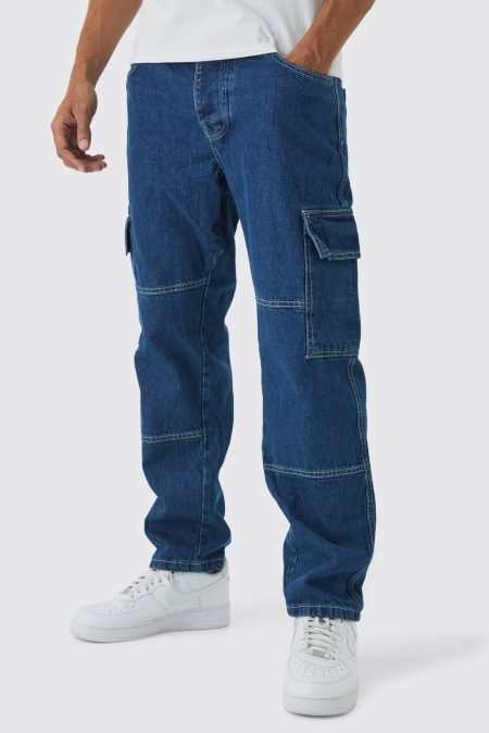 Baggy Cargo Jeans Met Contrasterende Stiksels