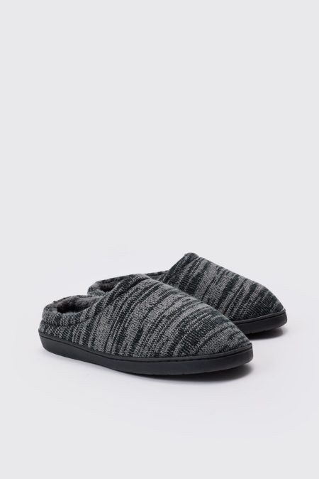 Zwarte Slippers Met Contrasterende Stiksels