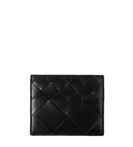 Intrecciato Leather Cardholder Black Silver - O/S