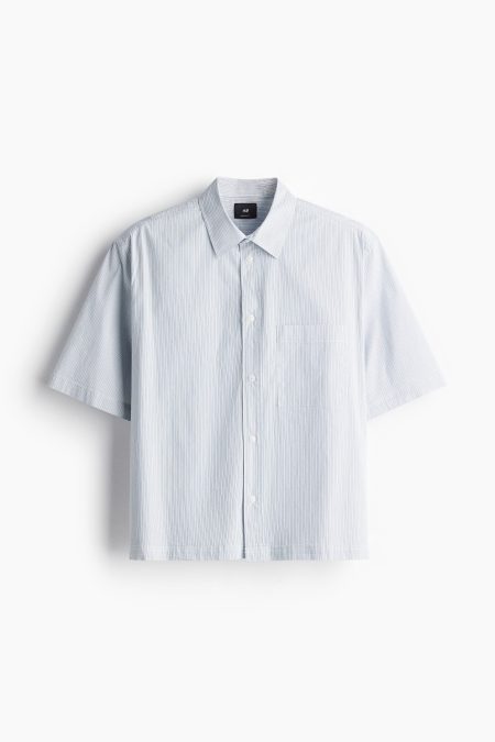 H & M - Overhemd met korte mouwen - Oversized Fit - Blauw