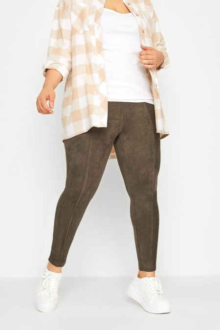 Suède Legging Met Hoge Taille In Bruin