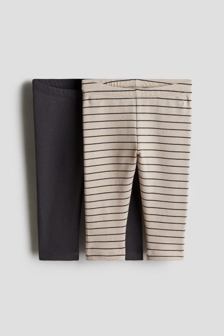 H & M - Set van 2 katoenen legging met geruwde binnenkant - Bruin