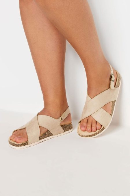 Suèdelook Sandalen Met Gekruiste Bandjes In Beige