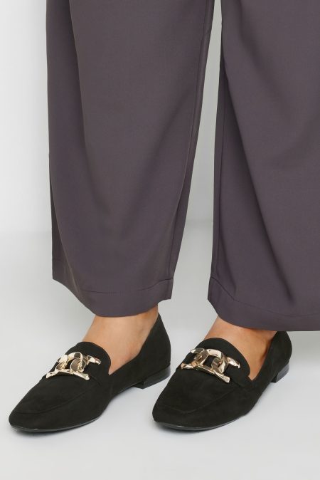 Loafers Met Kettingdetail In Brede Pasvorm In Zwart/Goud