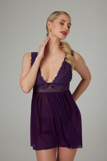 Babydoll & String Lieve - paars