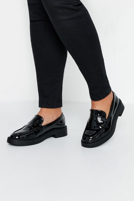 Yours Loafers Met Dikke Zool In Een (Extra) Brede Pasvorm In Zwart Lakleersize 43E