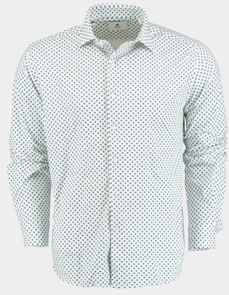 Bos Casual hemd lange mouw Multi Technische print 42540024B/TS478A White/Navy/Jeans/Sand