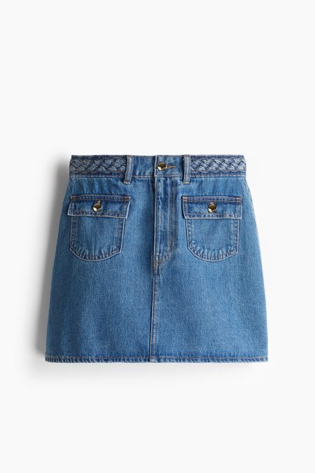 H & M - Denim rok met gevlochten bies - Blauw