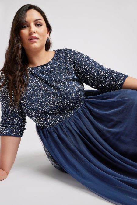 Luxe Maxijurk Met Lovertjes In Donkerblauw