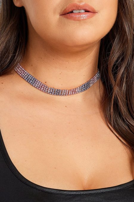Choker Ketting Met Diamantjes In Ombregoud