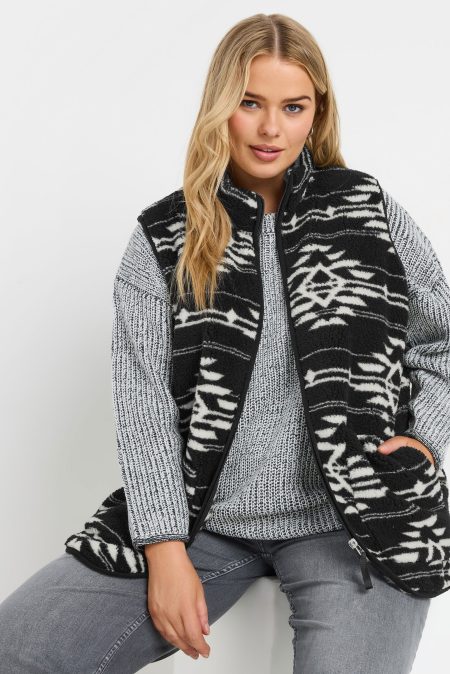 Yours Bodywarmer Van Borg Met Aztec Print En Ritssluiting In Zwart