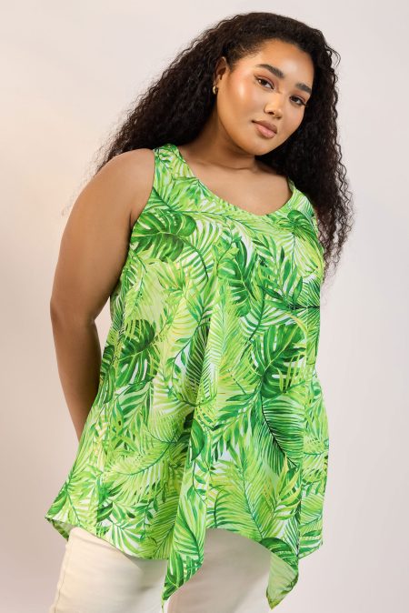 Yours Hemd Met Tropische Bladerprint En Asymmetrische Zoom In Groen